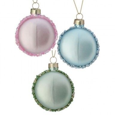 2.3&quot; GLASS BEADED MACAROON ORNAMENTS SET OF 3 Christmas Decor
