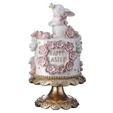 12.5&quot; RESIN HAPPY EASTER CAKE WITH BUNNY Easter Decor NEW 2025