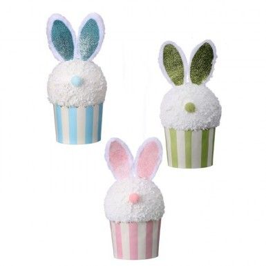 Foam 7&quot; VINTAGE EASTER CUPCAKES WITH STRIPES SETS OF 3 Easter Decor NEW 2025