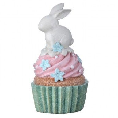 5.5&quot; RESIN CUPCAKE WITH CHOCOLATE BUNNY Easter Decor NEW 2025