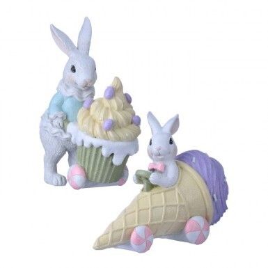 PRE-ORDER: 8&quot; RESIN SWEETS BUNNYS SET OF 2 Easter Decor *SHIPS 2/2025* NEW 2025