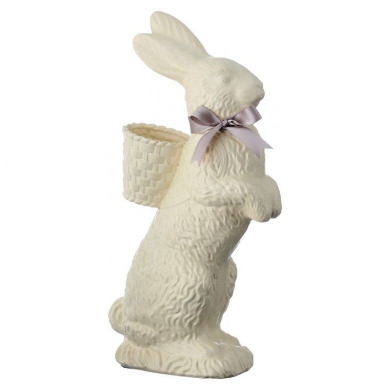 14&quot; IVORY RESIN CHOCOLATE BUNNY WITH BASKET Easter Decor NEW 2025