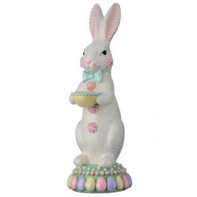 18&quot; RESIN SUGARED BUNNY ON PEDESTALE aster Decor NEW 2025