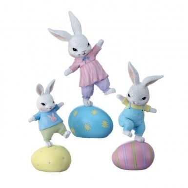 PRE-ORDER: 5.5-10.5&quot; RESIN BALANCING BUNNYS ON EGGS SET OF 3 Easter Decor *SHIPS 2/2025* NEW 2025