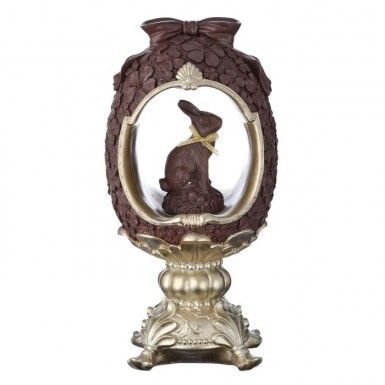 12&quot; RESIN CHOCOLATE EGG ON PEDESTAL WITH BUNNY Easter Decor NEW 2025