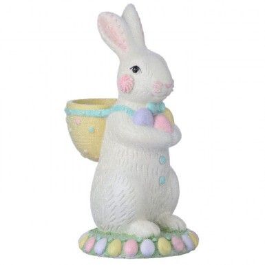 9&quot; RESIN SUGARED BUNNY WITH BASKET Easter Decor NEW 2025