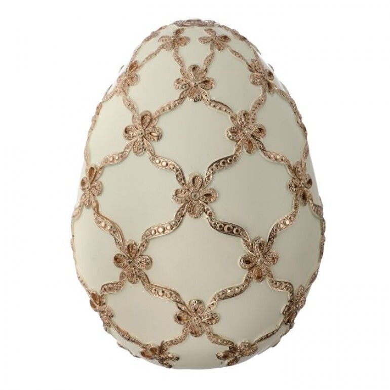 9&quot; IVORY RESIN GILDED LATTICE EGG Easter Decor NEW 2025