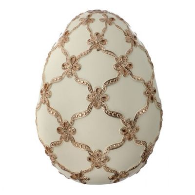 9&quot; IVORY RESIN GILDED LATTICE EGG Easter Decor NEW 2025