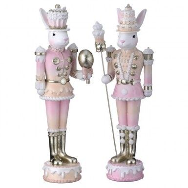 12&quot; RESIN CANDY SOLDIER BUNNYS SET OF 2 Easter Decor  NEW 2025