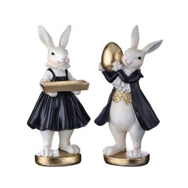 8&quot; RESIN ROYAL BUNNYS WITH EGG TRAY SET OF 2 Easter Decor NEW 2025