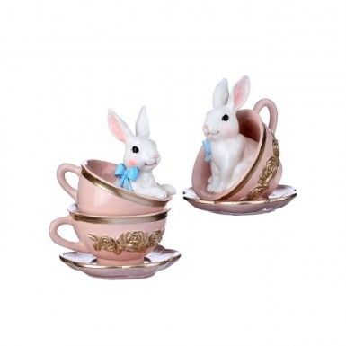 6.5&quot; RESIN TEACUP BUNNY Set Of 2 Easter Decor NEW 2025