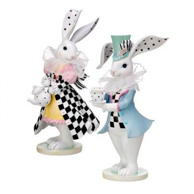12&quot; RESIN &amp; FABRIC BRUNCH BUNNY Set Of 2 Easter Decor