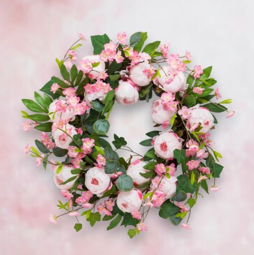 PRE-ORDER: Pink Peony Cherry Blossom Wreath Easter Decor *SHIPS 2/2025* NEW 2025