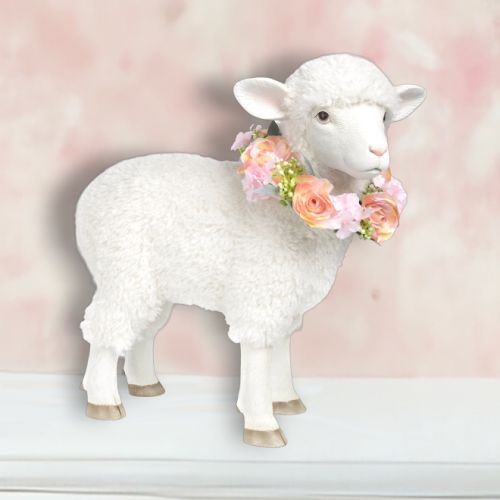 PRE-ORDER: 20&quot; Lamb With Floral Wreath Easter Decor *SHIPS 2/2025* NEW 2025
