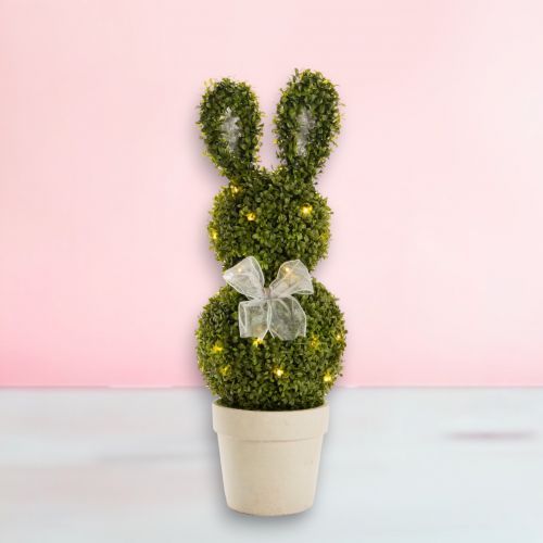 PRE-ORDER: Bunny Shape Boxwood With LED White Bow Easter Decor *SHIPS 2/2025* NEW 2025