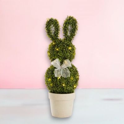 PRE-ORDER: Bunny Shape Boxwood With LED White Bow Easter Decor *SHIPS 2/2025* NEW 2025