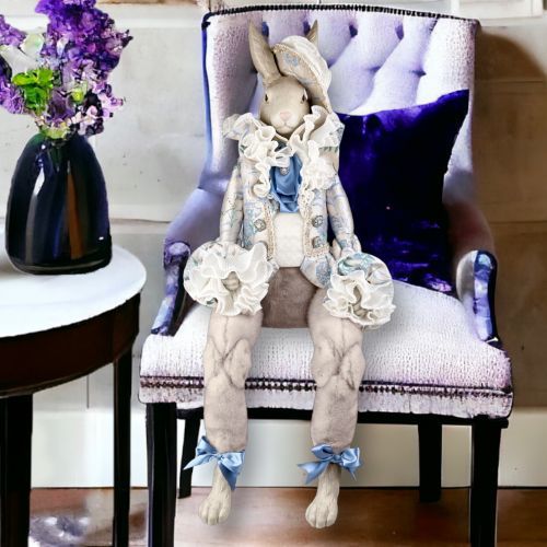 33&quot; Blue Toille Bunny Sitting Easter Decor PRODUCTION CANCELLED