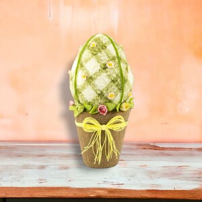 17&quot; Green Plaid Egg In Pot Easter Decor  *SHIPS WITHIN 10 DAYS* NEW 2025