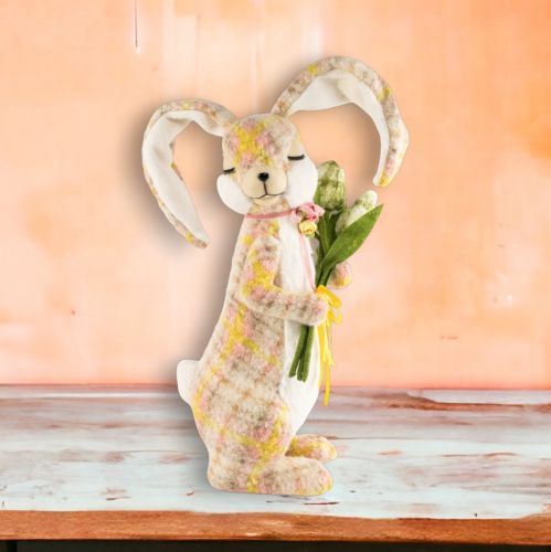 Orange Standing Plaid Bunny With Tulips Easter Decor  *SHIPS WITHIN 10 DAYS* NEW 2025