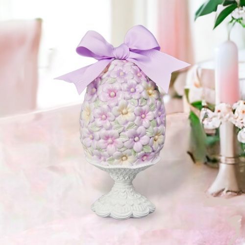 8&quot; Lavender Flower Egg On Stand Easter Decor NEW 2025