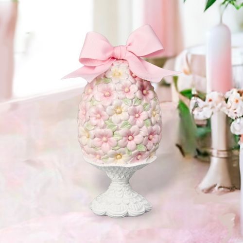 8&quot; Pink Flower Egg On Stand Easter Decor NEW 2025