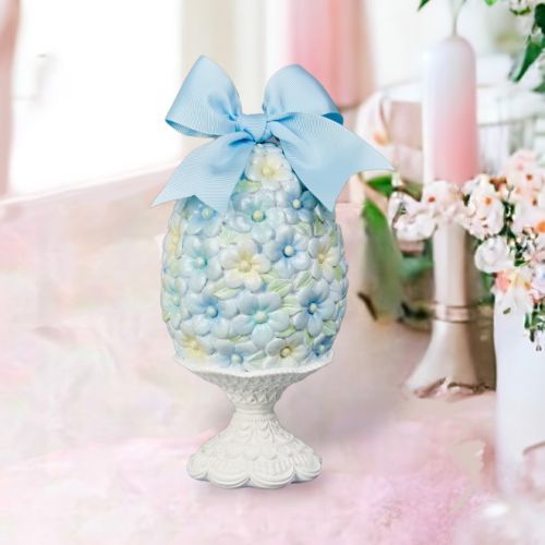 8&quot; Blue Flower Egg On Stand Easter Decor NEW 2025