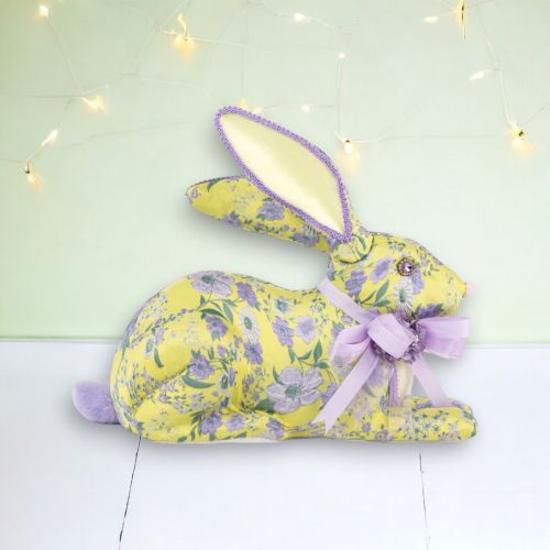16&quot; Foam/Fabric Lavender Print Bunny Laying Easter Decor NEW 2025