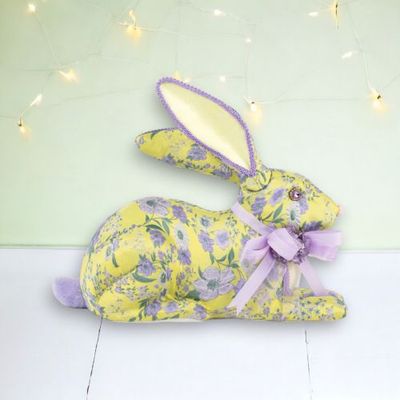 16&quot; Foam/Fabric Lavender Print Bunny Laying Easter Decor NEW 2025