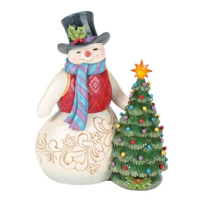 All Is Merry and Bright Snowman Collection Snowman With Vintage LED Tree By: Heartwood Creek Jim Shore *SHIPS WITHIN 10 DAYS* NEW 2025