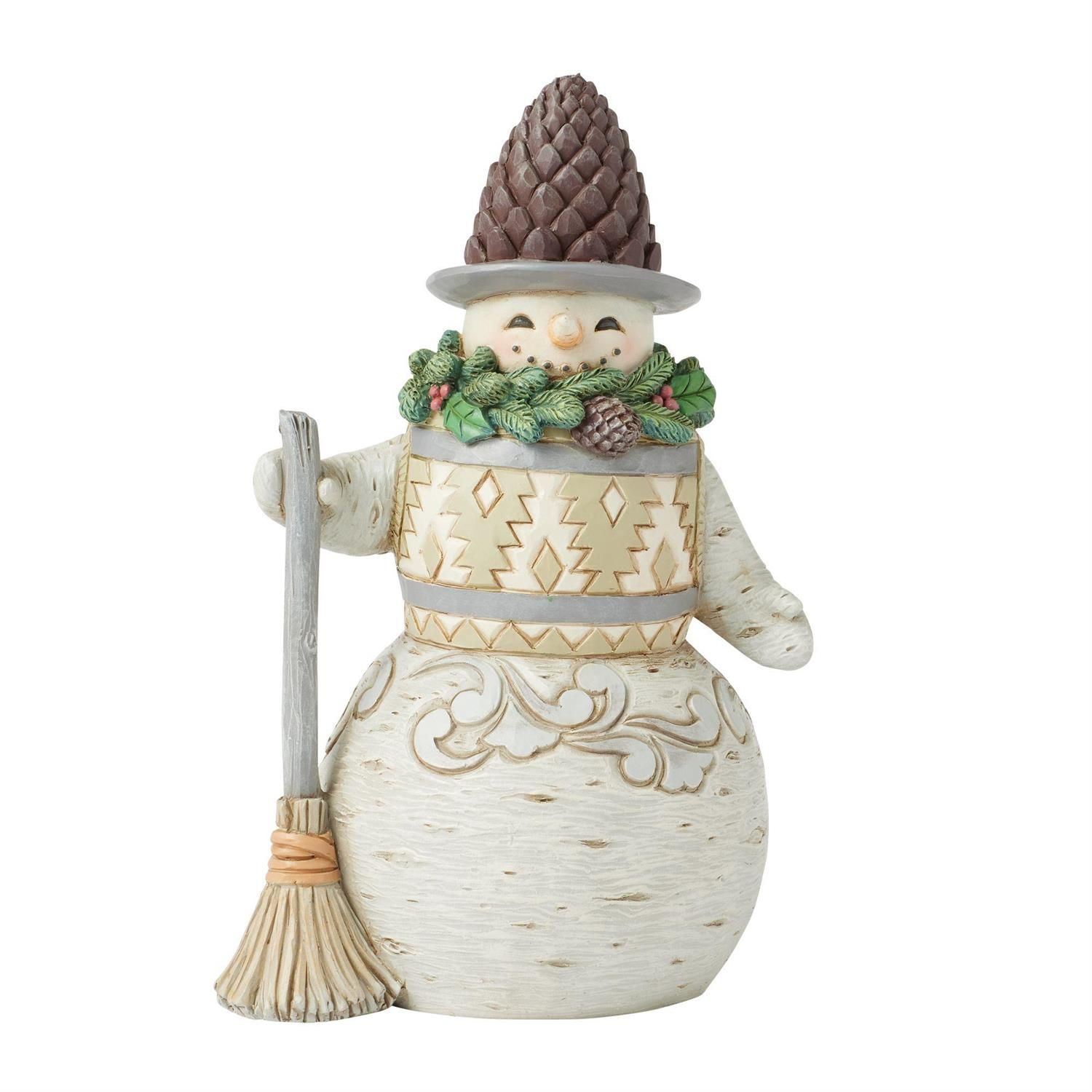 Looking Just Pine White Woodland Collection Snowman with Pinecone Hat By: Heartwood Creek Jim Shore *SHIPS WITHIN 10 DAYS* NEW 2025