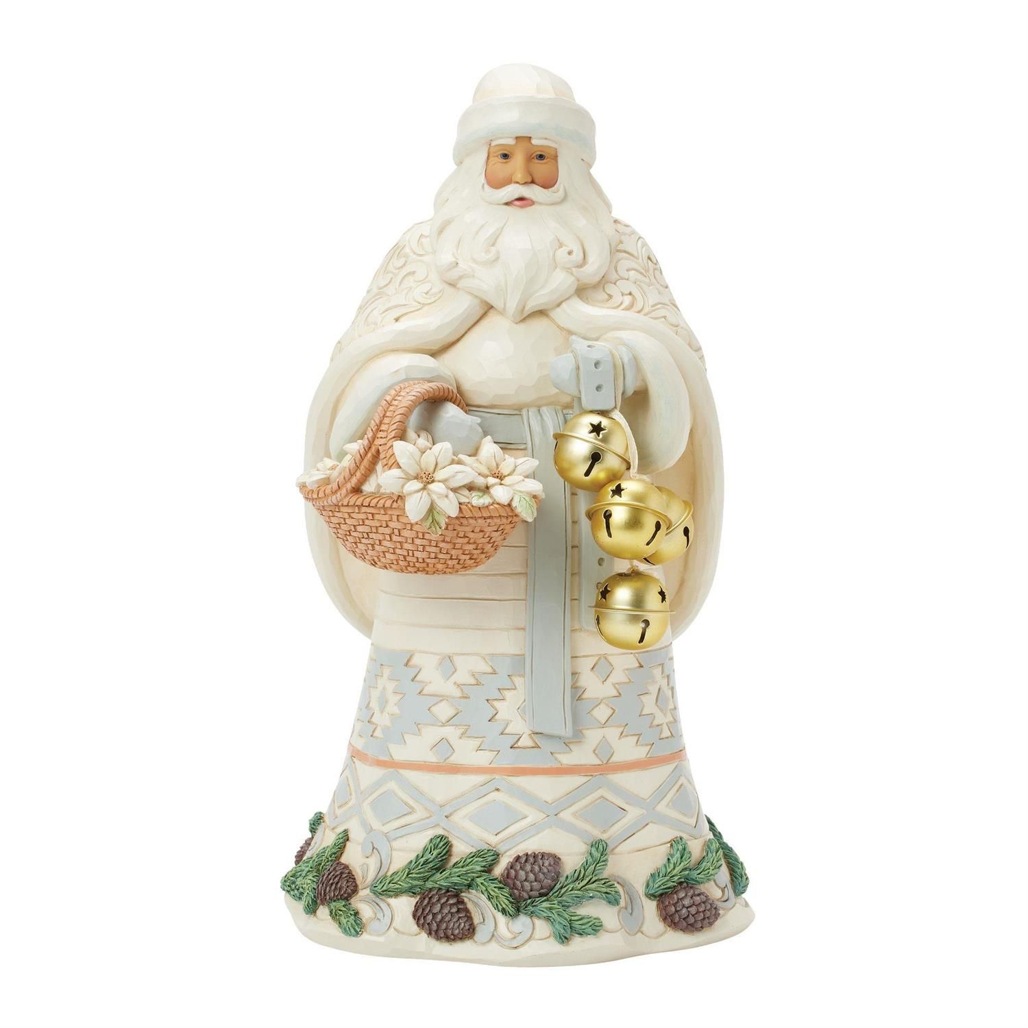 PRE-ORDER Ringing in the Season White Woodland Collection Santa Holding Basket and Bells By: Heartwood Creek Jim Shore *SHIPS 6/2025* NEW 2025