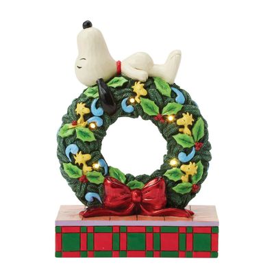 PRE-ORDER Snoopy Sleeping On LED Wreath By: Peanuts Jim Shore *SHIPS 9/2025* NEW 2025