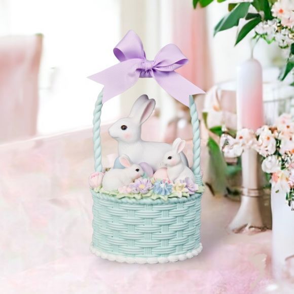 10.5&quot; Blue Basket With Bunnies Easter Decor NEW 2025
