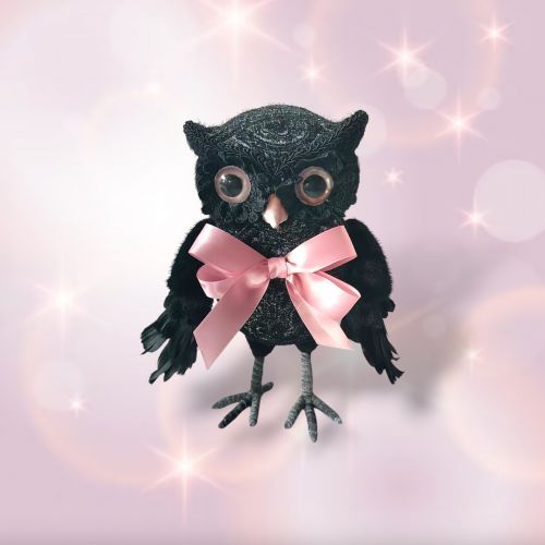 PRE-ORDER 11&quot; Owl With Pink Bow Halloween Decor *SHIPS 7/2025* NEW 2025