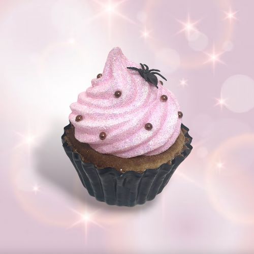 PRE-ORDER 5&quot; Pink Cupcake With Spider Ornament Halloween Decor *SHIPS 7/2025* NEW 2025