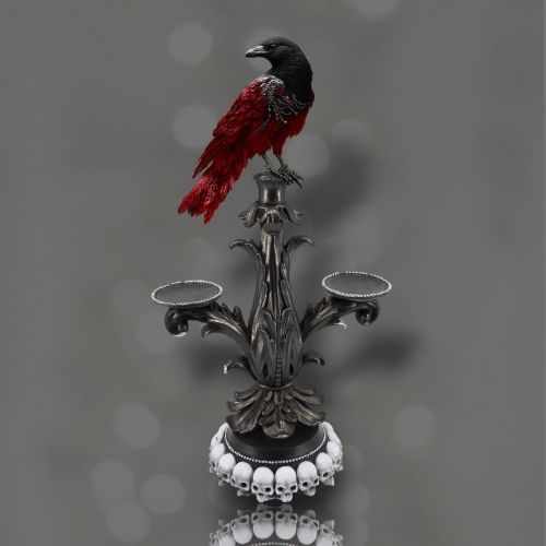 PRE-ORDER 21.5&quot; Crow On Candlestick Halloween Decor *SHIPS 7/2025* NEW 2025