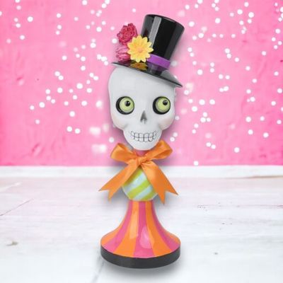 PRE-ORDER 14.5&quot; Quirky Skull Pedestal Halloween Decor *SHIPS 7/2025* NEW 2025