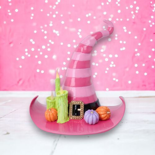 PRE-ORDER 17&quot; Pink Witch Hat With LED Light Halloween Decor *SHIPS 7/2025* NEW 2025
