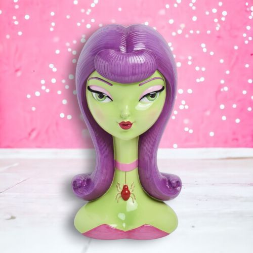 PRE-ORDER 16&quot; Purple Hair Witch Head Halloween Decor *SHIPS 7/2025* NEW 2025