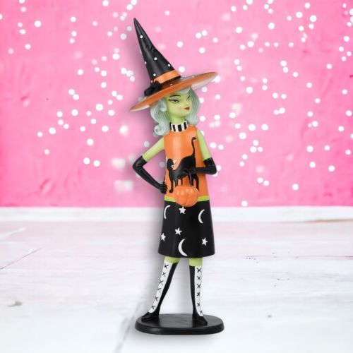 PRE-ORDER 14.5&quot; Green Witch Girl Halloween Decor *SHIPS 7/2025* NEW 2025