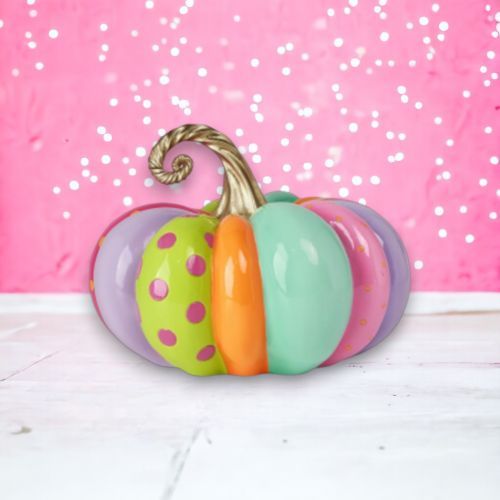 PRE-ORDER 14.5&quot; Multi Stripe Pumpkin Halloween Decor *SHIPS 7/2025* NEW 2025