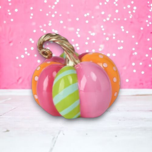 PRE-ORDER 10&quot; Multi Stripe Pumpkin Halloween Decor *SHIPS 7/2025* NEW 2025