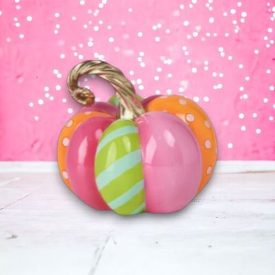 PRE-ORDER 10&quot; Multi Stripe Pumpkin Halloween Decor *SHIPS 7/2025* NEW 2025