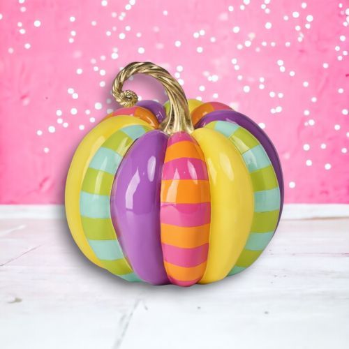PRE-ORDER 15&quot; Multi Stripe Pumpkin Halloween Decor *SHIPS 7/2025* NEW 2025