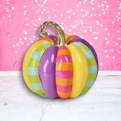 PRE-ORDER 15&quot; Multi Stripe Pumpkin Halloween Decor *SHIPS 7/2025* NEW 2025