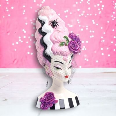 PRE-ORDER 18&quot; Monster Bride Bust With Pink Hair Halloween Decor *SHIPS 7/2025* NEW 2025