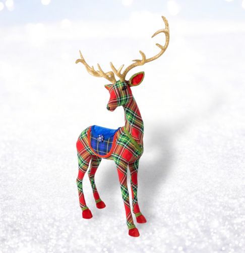 PRE-ORDER 29.5&quot; RED/GREEN Plaid Deer Christmas Decor *SHIPS 8/2025* NEW 2025