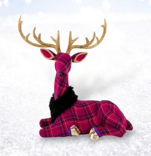 PRE-ORDER 20&quot; Purple Plaid Deer Laying Christmas Decor *SHIPS 8/2025* NEW 2025