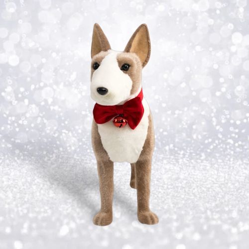 PRE-ORDER 19.5&quot; Brown Dog With Red Bow Christmas Decor *SHIPS 8/2025* NEW 2025
