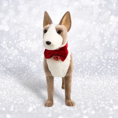 PRE-ORDER 19.5&quot; Brown Dog With Red Bow Christmas Decor *SHIPS 8/2025* NEW 2025